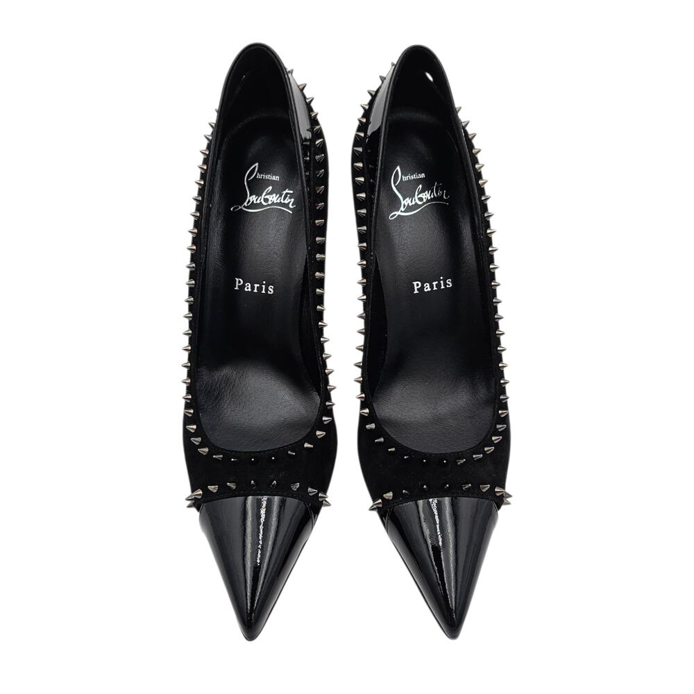 Christian Louboutin Duvette Spikes 85 Heel Pump Black Suede Patent Size 38 US 8 - Picture 3 of 14